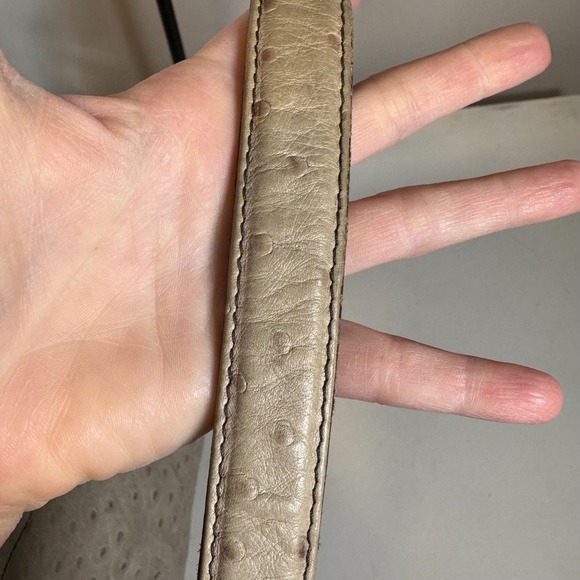 Furla Ostrich Embossed Leather Hobo Shoulder Bag Taupe Gold Zip - Picture 6 of 11